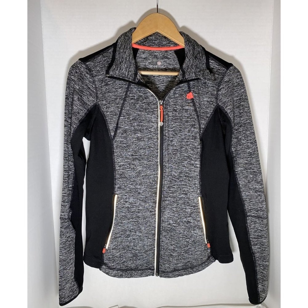 Tangerine Women's Active Long Sleeve Medium Track Zip Up Jacket, Black and Pink